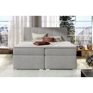 Ensemble boxspring complet tête de lit + sommiers + matelas + surmatelas BORIS de VENESETTI - tissu luxe gris clair - 140x200 cm