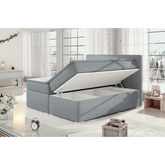 Ensemble boxspring complet tête de lit + sommiers + matelas + surmatelas BORIS de VENESETTI - tissu luxe gris clair - 140x200 cm