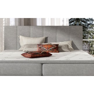 Ensemble boxspring complet tête de lit + sommiers + matelas + surmatelas BORIS de VENESETTI - tissu luxe gris clair - 140x200 cm