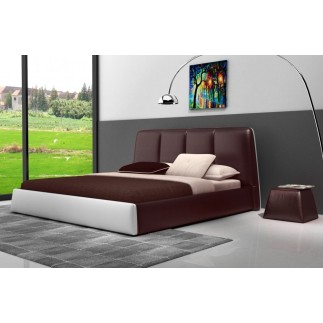 Lit design en cuir italien de luxe VERDI, chocolat et blanc.