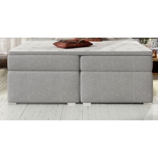Ensemble boxspring complet tête de lit + sommiers + matelas + surmatelas BORIS de VENESETTI - tissu luxe gris clair - 160x200 cm