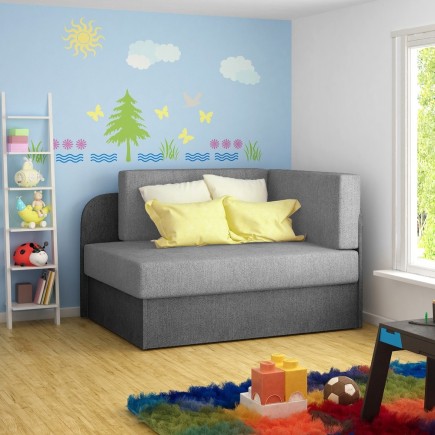 Canapé convertible 2 places moderne en tissu Gris clair / Gris foncé, coffre, ROSEN