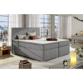Ensemble boxspring complet tête de lit + sommiers + matelas + surmatelas BORIS de VENESETTI - tissu luxe gris clair - 180x200 cm