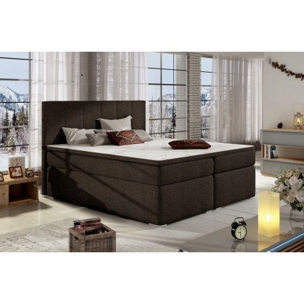 Ensemble boxspring complet tête de lit + sommiers + matelas + surmatelas BORIS de VENESETTI - tissu luxe chocolat - 160x200 cm