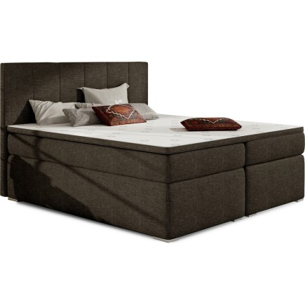 Ensemble boxspring complet tête de lit + sommiers + matelas + surmatelas BORIS de VENESETTI - tissu luxe chocolat - 180x200 cm