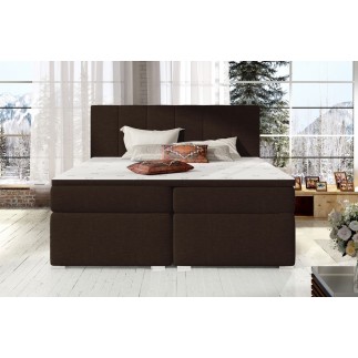 Ensemble boxspring complet tête de lit + sommiers + matelas + surmatelas BORIS de VENESETTI - tissu luxe chocolat - 180x200 cm