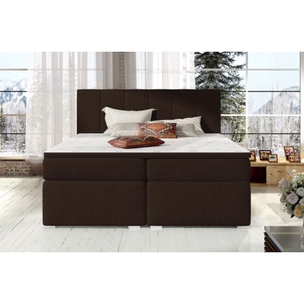 Ensemble boxspring complet tête de lit + sommiers + matelas + surmatelas BORIS de VENESETTI - tissu luxe chocolat - 180x200 cm