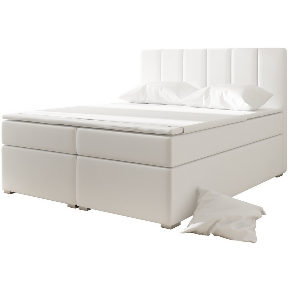 Ensemble boxspring complet tête de lit + sommiers + matelas + surmatelas BORIS de VENESETTI - simili cuir blanc - 180x200 cm