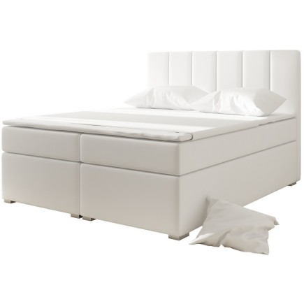Ensemble boxspring complet tête de lit + sommiers + matelas + surmatelas BORIS de VENESETTI - simili cuir blanc - 180x200 cm