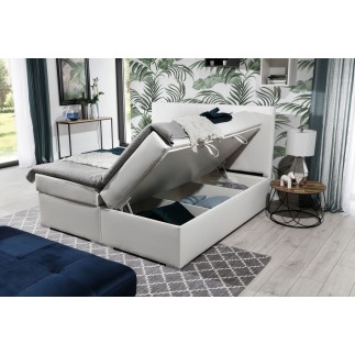 Ensemble boxspring complet tête de lit + sommiers + matelas + surmatelas BORIS de VENESETTI - simili cuir blanc - 180x200 cm