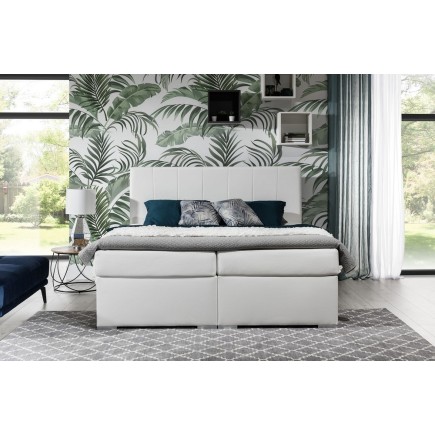 Ensemble boxspring complet tête de lit + sommiers + matelas + surmatelas BORIS de VENESETTI - simili cuir blanc - 140x200 cm