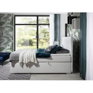 Ensemble boxspring complet tête de lit + sommiers + matelas + surmatelas BORIS de VENESETTI - simili cuir blanc - 140x200 cm