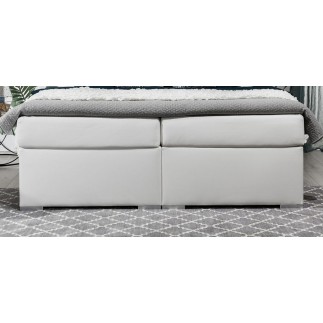 Ensemble boxspring complet tête de lit + sommiers + matelas + surmatelas BORIS de VENESETTI - simili cuir blanc - 140x200 cm