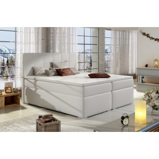 Ensemble boxspring complet tête de lit + sommiers + matelas + surmatelas BORIS de VENESETTI - simili cuir blanc - 140x200 cm
