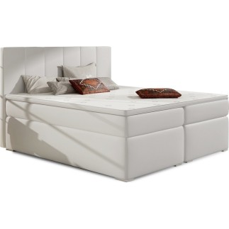 Ensemble boxspring complet tête de lit + sommiers + matelas + surmatelas BORIS de VENESETTI - simili cuir blanc - 140x200 cm