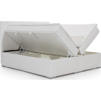 Ensemble boxspring complet tête de lit + sommiers + matelas + surmatelas BORIS de VENESETTI - simili cuir blanc - 160x200 cm