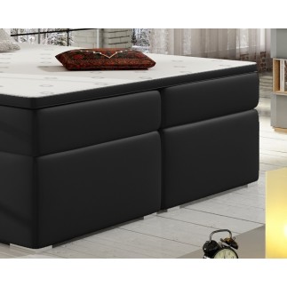 Ensemble boxspring complet tête de lit + sommiers + matelas + surmatelas BORIS de VENESETTI - simili cuir noir - 160x200 cm