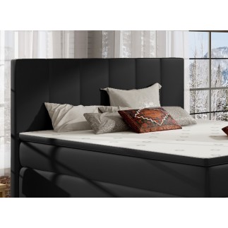 Ensemble boxspring complet tête de lit + sommiers + matelas + surmatelas BORIS de VENESETTI - simili cuir noir - 160x200 cm