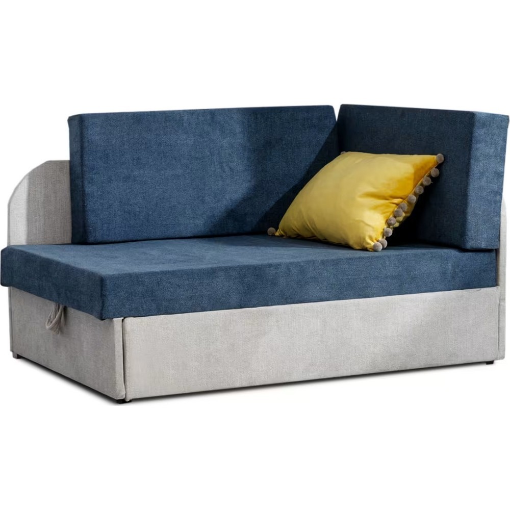 Canapé convertible 2 places moderne en tissu Bleu foncé / Gris clair, coffre, ROSEN Canapé convertible 2 places moderne en tissu Bleu foncé / Gris clair, coffre, ROSEN
