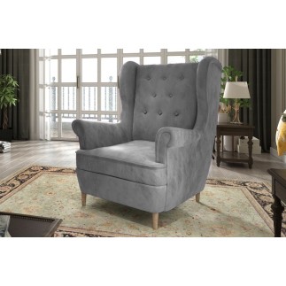 Fauteuil 1 place en tissu velours catégorie luxe, gris, ARNAUD
