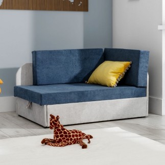 Canapé convertible 2 places moderne en tissu Bleu foncé / Gris clair, coffre, ROSEN