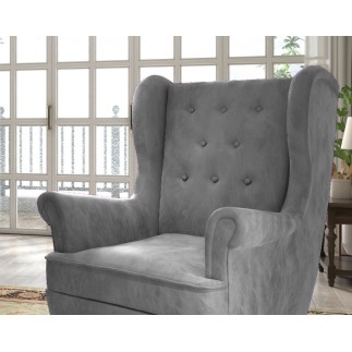 Fauteuil 1 place en tissu velours catégorie luxe, gris, ARNAUD