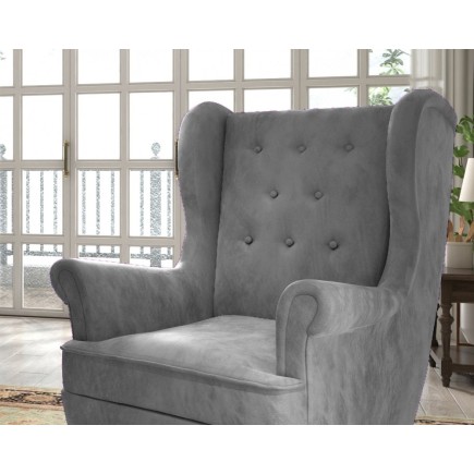 Fauteuil 1 place en tissu velours catégorie luxe, gris, ARNAUD