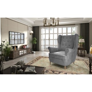 Fauteuil 1 place en tissu velours catégorie luxe, gris, ARNAUD