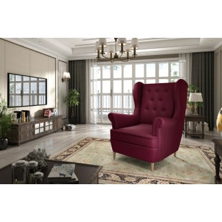 Fauteuil 1 place en tissu velours catégorie luxe, bordeaux, ARNAUD