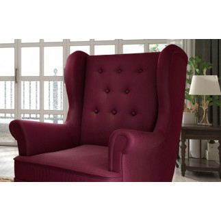 Fauteuil 1 place en tissu velours catégorie luxe, bordeaux, ARNAUD
