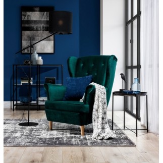 Fauteuil 1 place en tissu velours catégorie luxe, vert foncé, ARNAUD