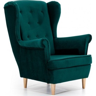 Fauteuil 1 place en tissu velours catégorie luxe, vert foncé, ARNAUD