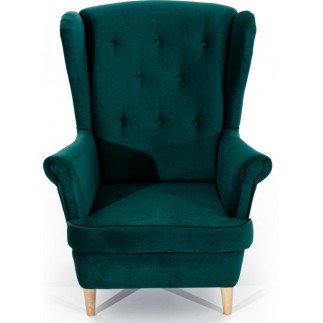 Fauteuil 1 place en tissu velours catégorie luxe, vert foncé, ARNAUD