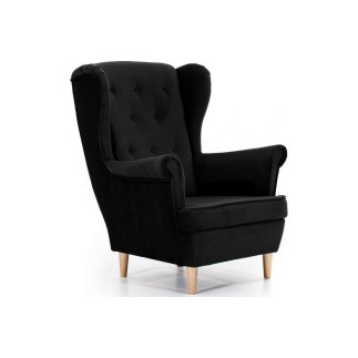 Fauteuil 1 place en tissu velours catégorie luxe, noir, ARNAUD