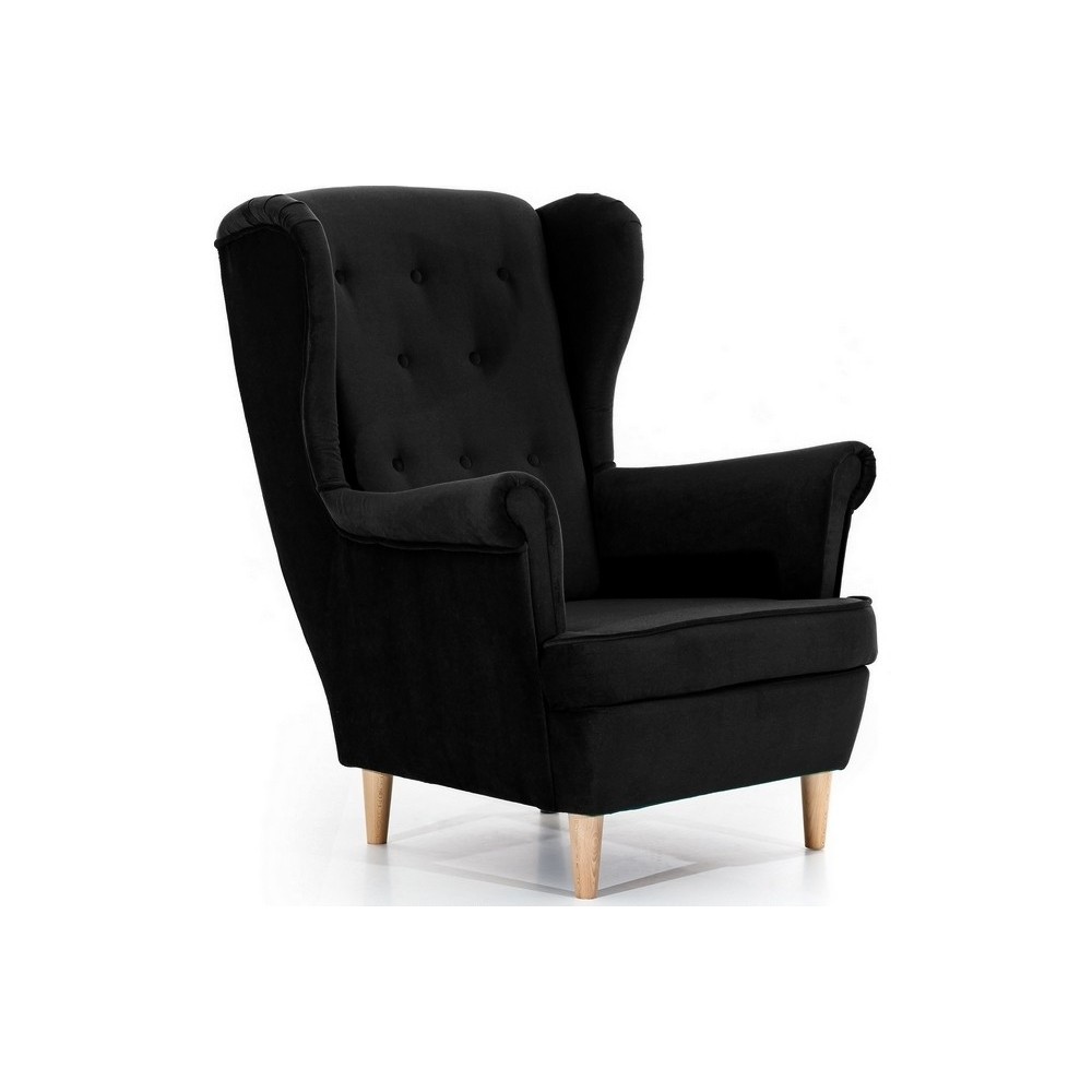 Fauteuil 1 place en tissu velours catégorie luxe, noir, ARNAUD