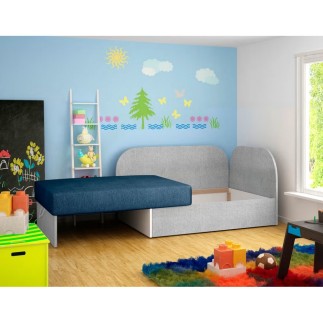 Canapé convertible 2 places moderne en tissu Bleu foncé / Gris clair