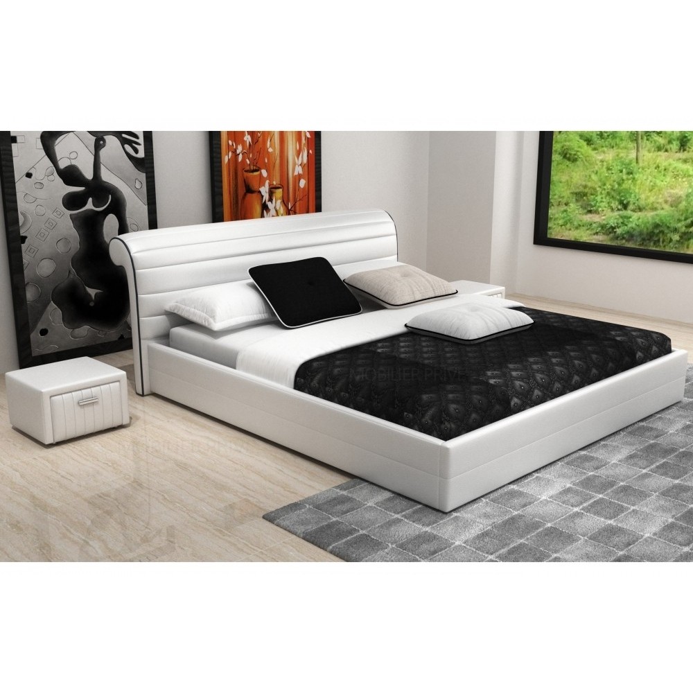 Lit design en cuir italien de luxe SPIRIT, blanc, 140x190