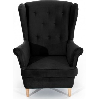 Fauteuil 1 place en tissu velours catégorie luxe, noir, ARNAUD