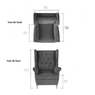 Fauteuil 1 place en tissu velours catégorie luxe, noir, ARNAUD