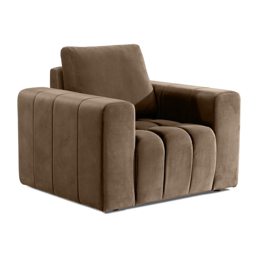 Fauteuil 1 place en tissu velours catégorie luxe, beige, LAZINO