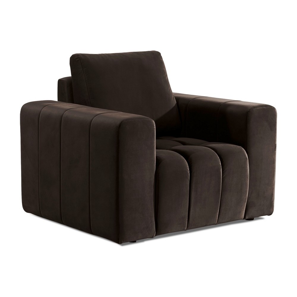 Fauteuil 1 place en tissu velours catégorie luxe, chocolat, LAZINO