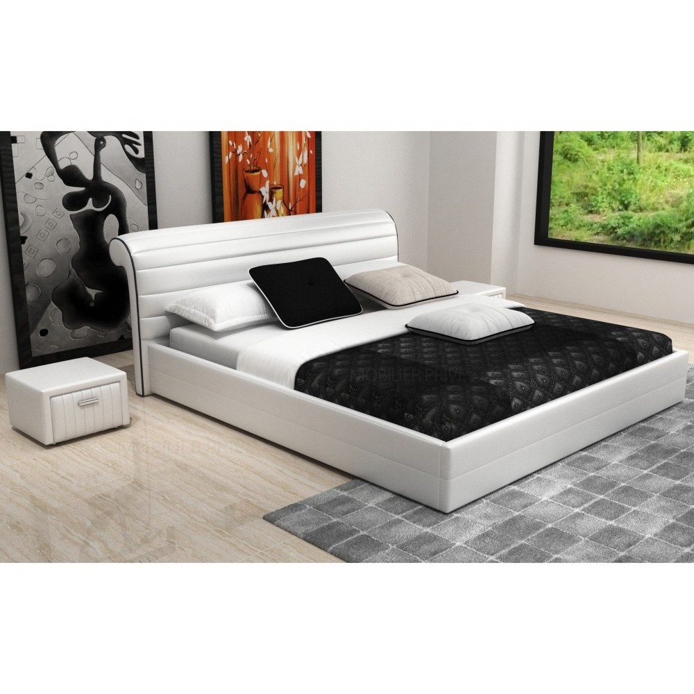 Lit design en cuir italien de luxe SPIRIT, blanc, 160x200