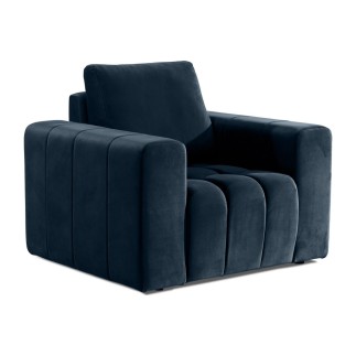 Fauteuil 1 place en tissu velours catégorie luxe, bleu foncé, LAZINO