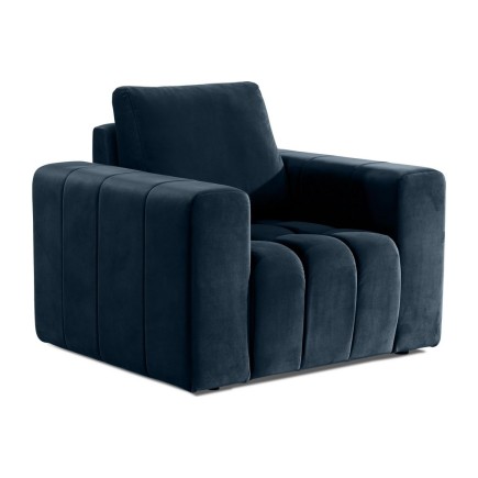 Fauteuil 1 place en tissu velours catégorie luxe, bleu foncé, LAZINO