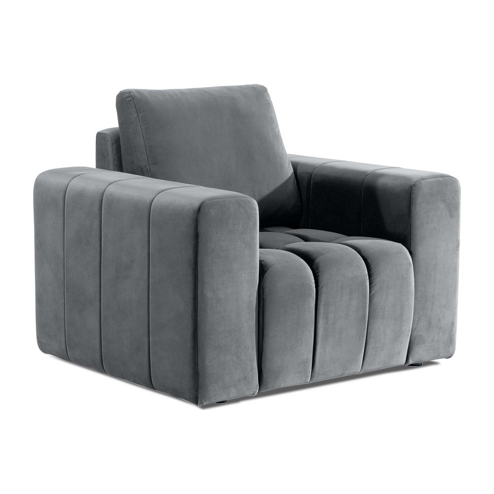 Fauteuil 1 place en tissu velours catégorie luxe, gris, LAZINO