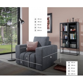 Fauteuil 1 place en tissu velours catégorie luxe, gris, LAZINO