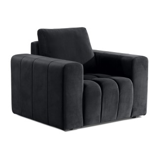 Fauteuil 1 place en tissu velours catégorie luxe, gris foncé, LAZINO