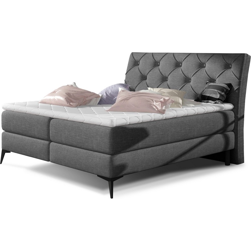 Ensemble boxspring complet tête de lit + sommiers + matelas + surmatelas LAMBERT de VENESETTI - tissu luxe gris foncé - 140x200