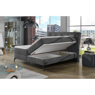 Ensemble boxspring complet tête de lit + sommiers + matelas + surmatelas LAMBERT de VENESETTI - tissu luxe gris foncé - 160x200
