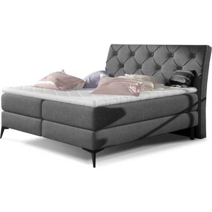 Ensemble boxspring complet tête de lit + sommiers + matelas + surmatelas LAMBERT de VENESETTI - tissu luxe gris foncé - 180x200